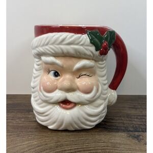 Large Ceramic Christmas 7" Winking Santa Claus Centerpiece Planter Holder